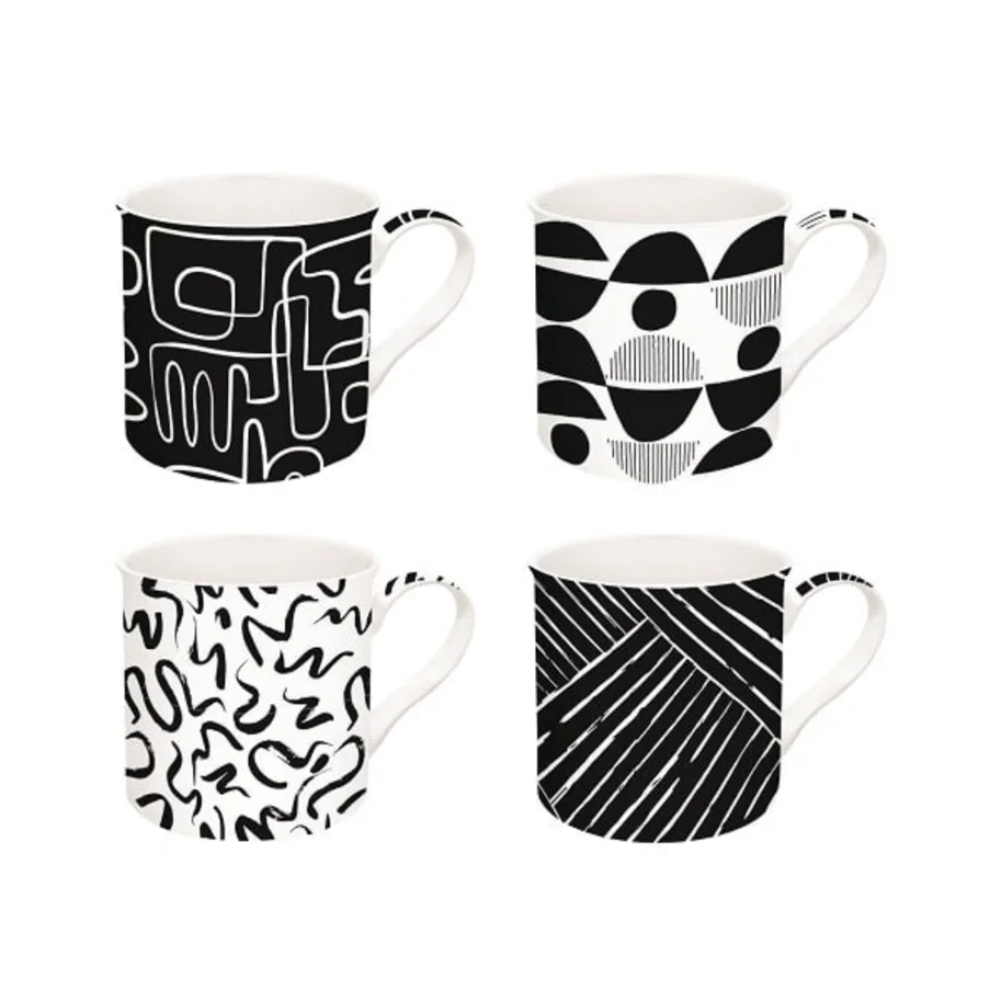4er Set Graffiti Porzellanbecher 300ml