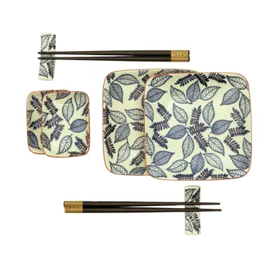 2er Set Teller, Schüsseln, Stäbchen, 13x13cm 8x5.7cm Blau