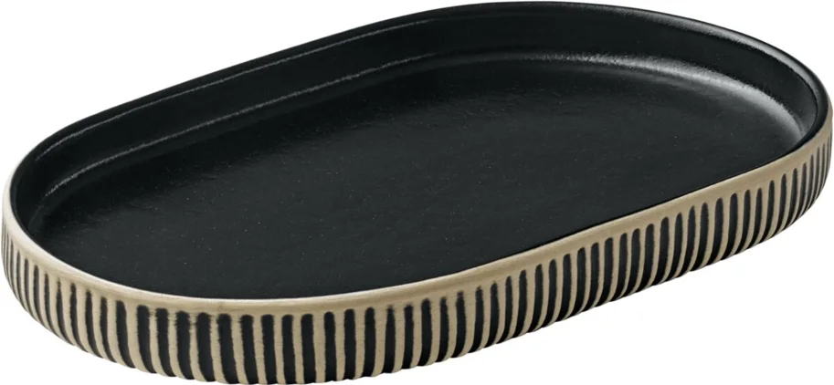 Playground Nara Platte oval Relief schwarz weiss 18x11cm H2c
