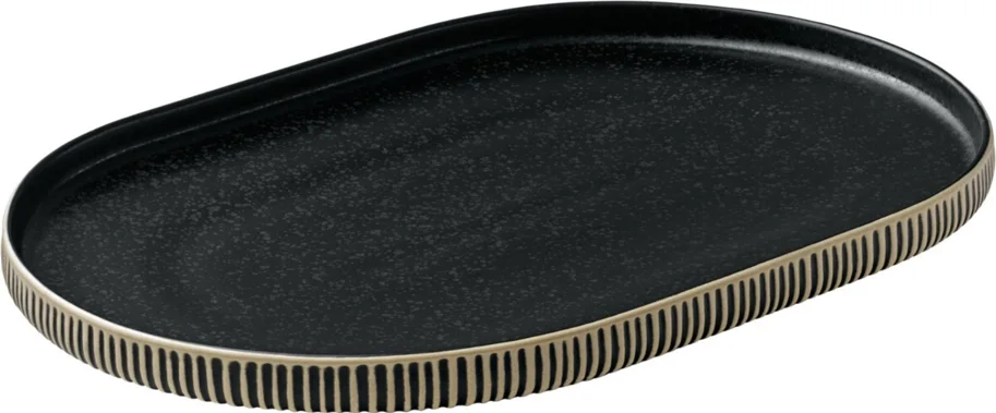 Playground Nara Platte oval Relief schwarz weiss 30x20x2.4cm