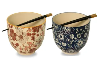 2er Set Ramen Schüsseln mit Stäbchen D14cm H11.5cm 800ml