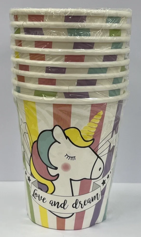 8er Set Pappbecher Einhorn 250ml