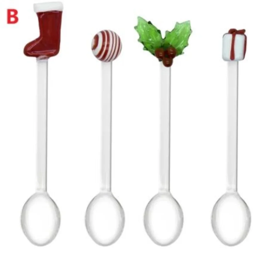 4er Set Teelöffel aus Glas, Weihnachtsmotive 1