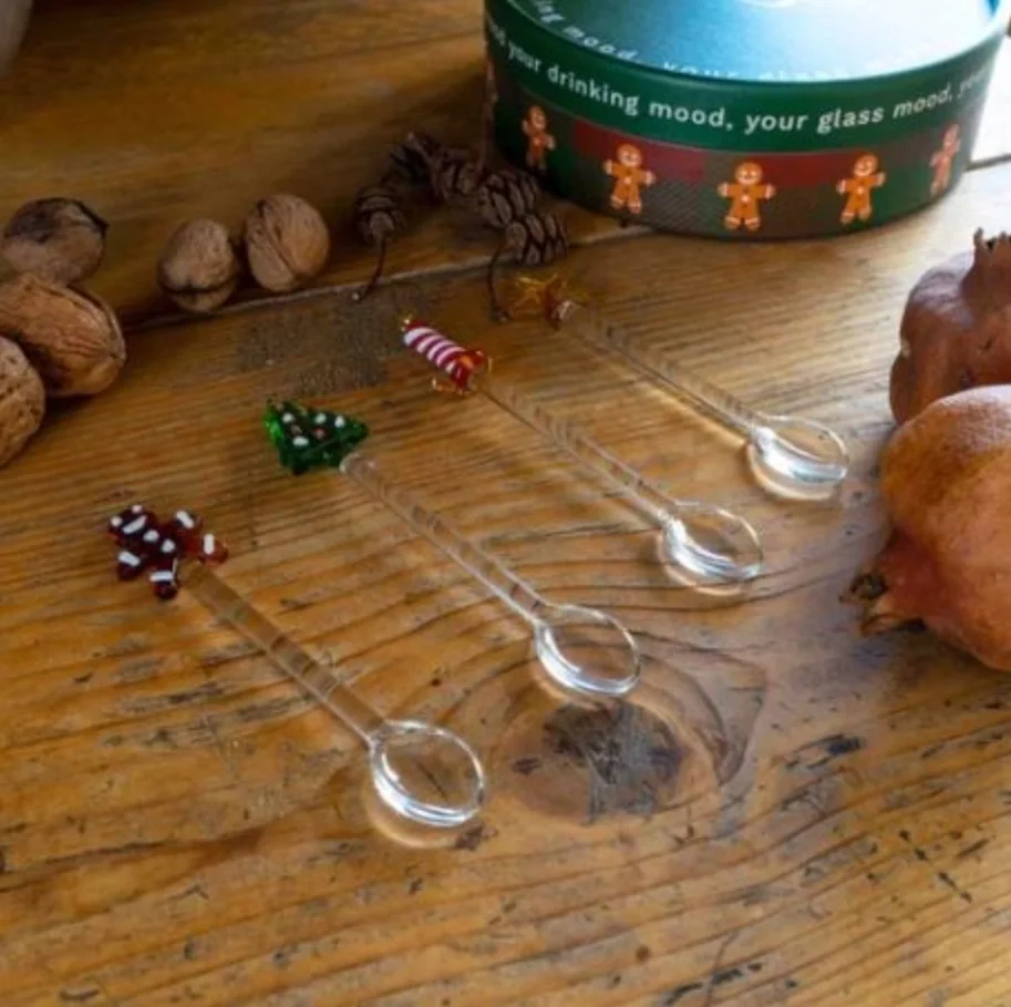4er Set Teelöffel aus Glas, Weihnachtsmotive 2