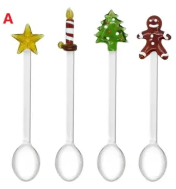 4er Set Teelöffel aus Glas, Weihnachtsmotive 2