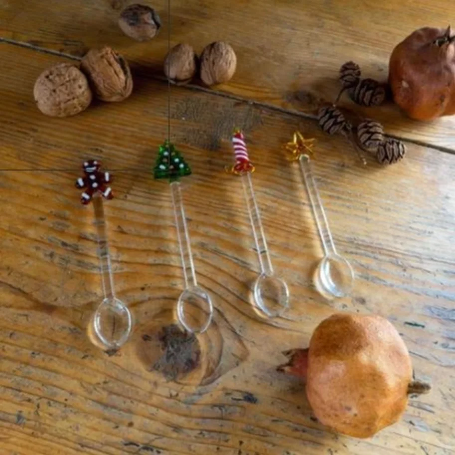 4er Set Teelöffel aus Glas, Weihnachtsmotive 2