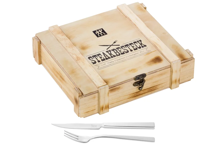 12tlg. TWIN Steak Besteckset in Holzbox