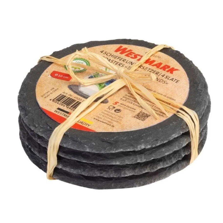 4er Set Naturschiefer-Untersetzer, rund, D10cm