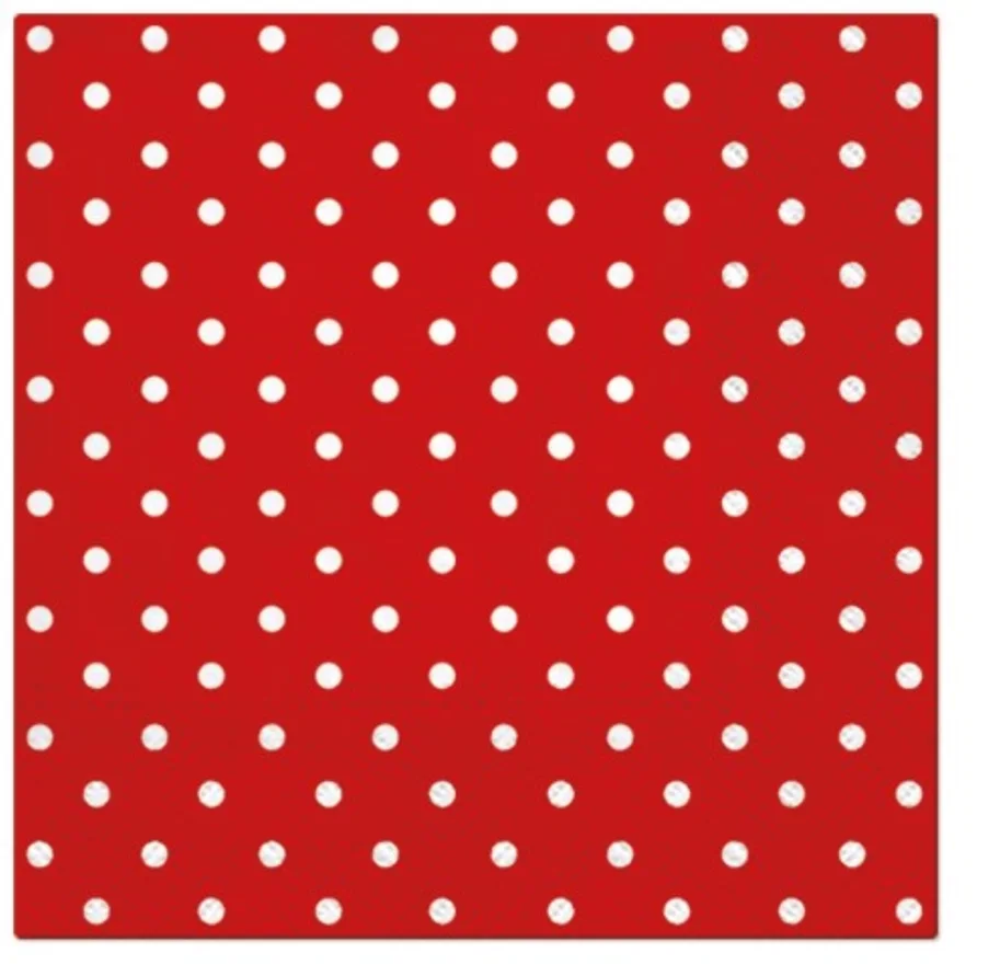 Servietten Lunch 20x rot/weiss m. Punkten, 33x33cm