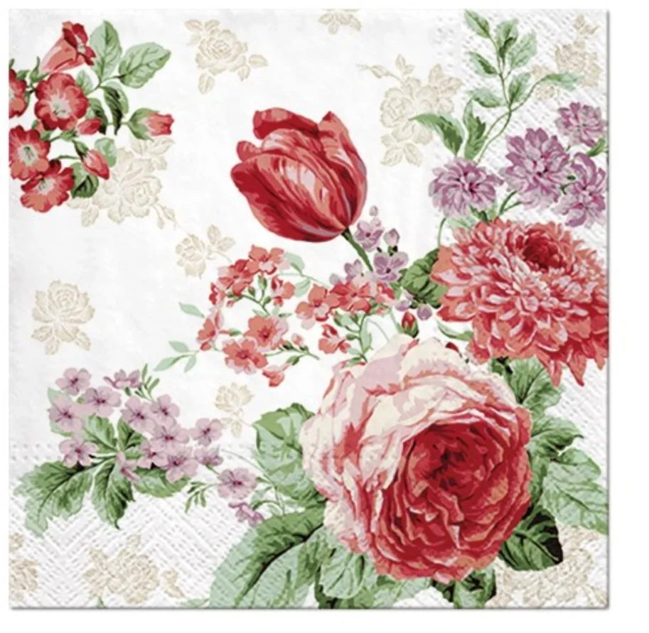 Servietten Lunch 20x Rosen rot/lila, 33x33cm