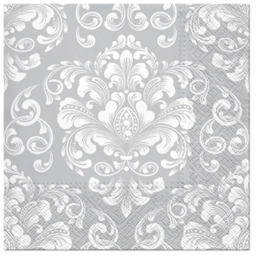 Servietten Lunch 20x Ornament silber, 33x33cm