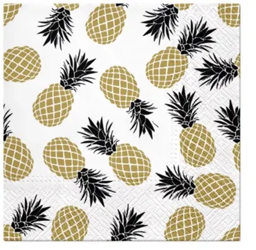 Servietten Lunch 20x Ananas gold/schwarz 33x33cm