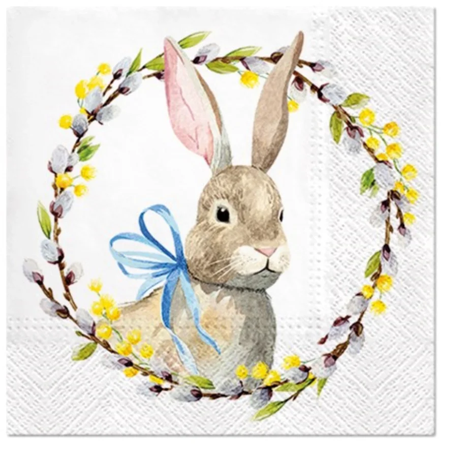 Servietten Lunch 20x Osterhase mit Kränzchen, 33x33cm