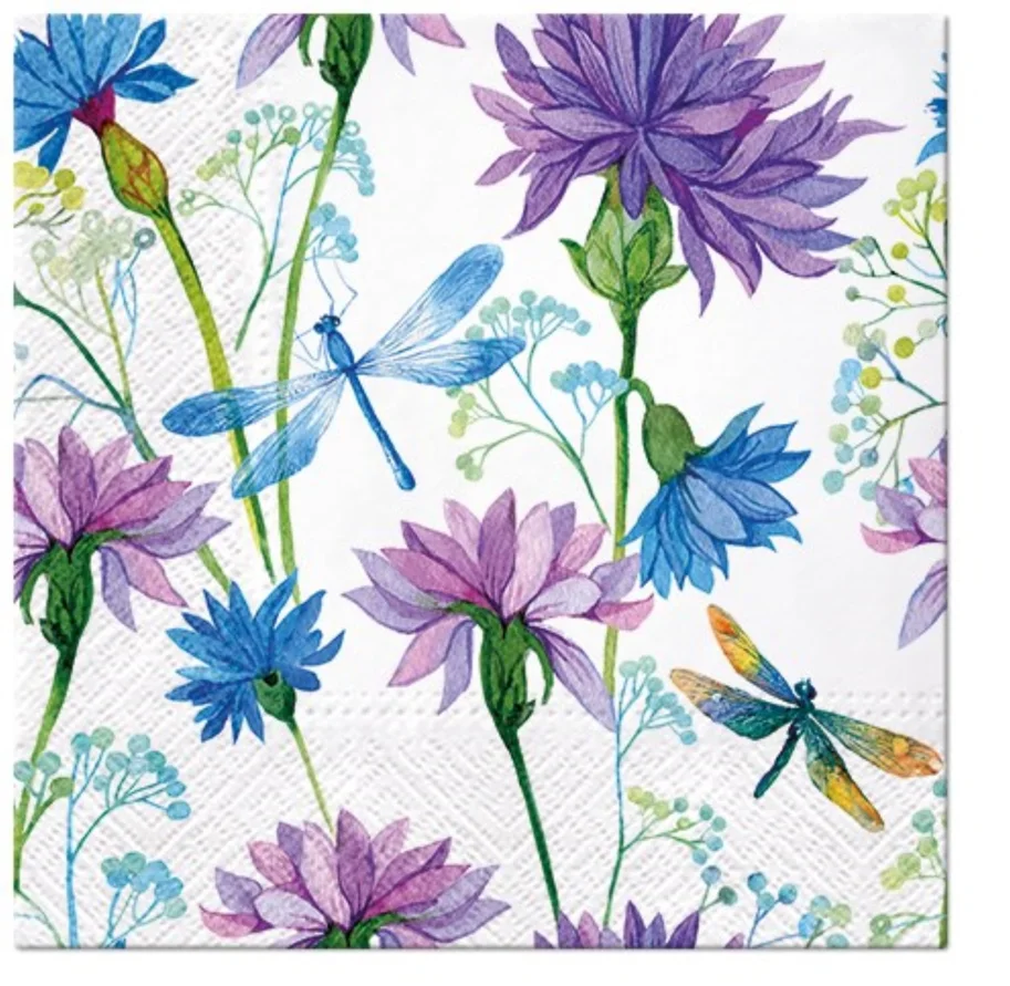 Servietten Lunch 20x Blume mit Libelle, 33x33cm