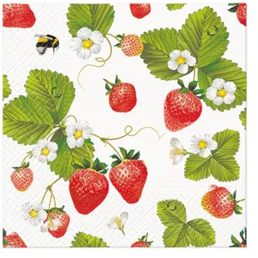 Servietten Lunch 20x Strawberries with bees, 33x33cm