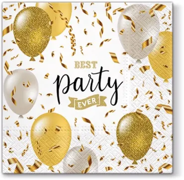 Servietten Lunch 20x Party Ballons, gold/weiss 33x33cm