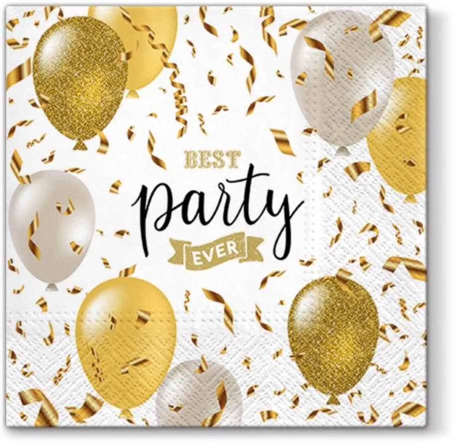 Servietten Lunch 20x Party Ballons, gold/weiss 33x33cm