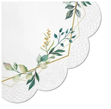 Servietten Round 12x Rahmen mit Blätter, D 32cm