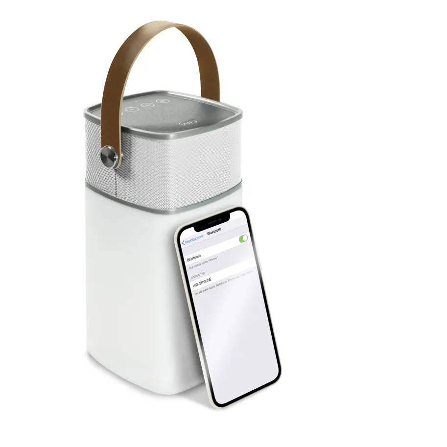 Bluetooth-Lautsprecher mit LED-Licht. 10.3x9.5x19cm silber