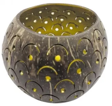 Teelichthalter Kokosnuss Halbkreise gold 14cm