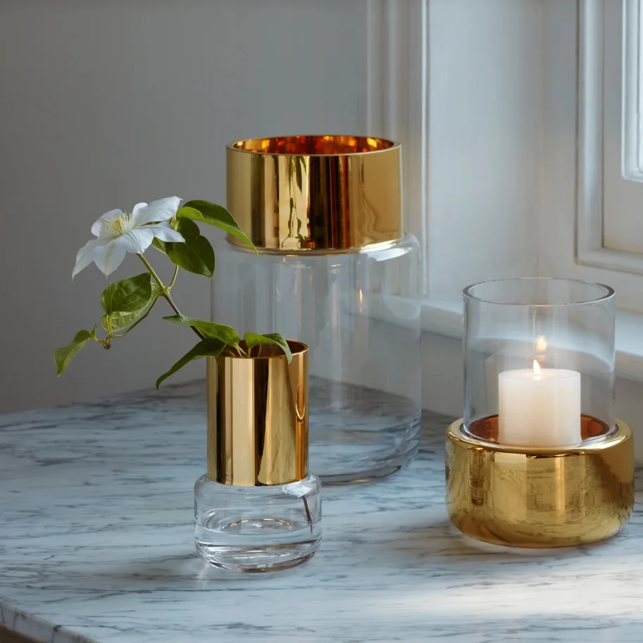 Aurum Vase/Laterne H30cm transparent gold