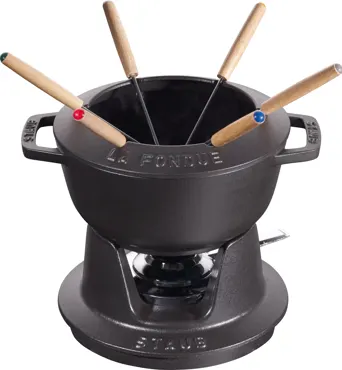 Fondue Set schwarz m. 2 Griffen, rund. 18cm