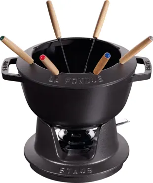 Fondue Set schwarz m. 2 Griffen, rund. 20cm