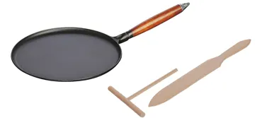 Crêpes Pfanne schwarz m. Holzgriff 3-tlg., 28cm