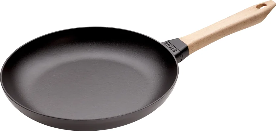 Bratpfanne mit Holzgriff 28cm, Schwarz, Gusseisen