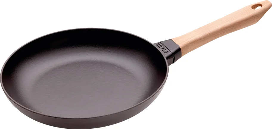 Bratpfanne mit Holzgriff 26cm, Schwarz, Gusseisen