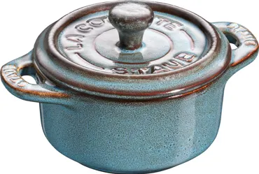 Keramik Mini Cocotte 10cm, rund, Antik-Türkis, 0.2l