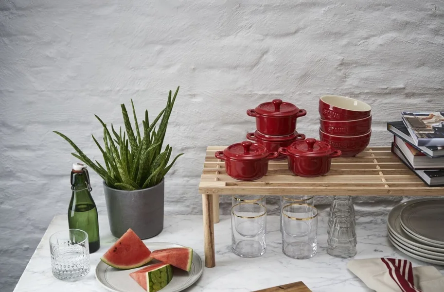 4er Set Keramik Mini Cocotte rund kirschrot 0.2l D10cm