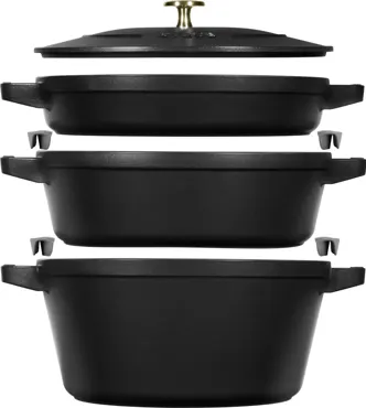 Cocotte 4tlg. 24cm, rund, Schwarz, stackable