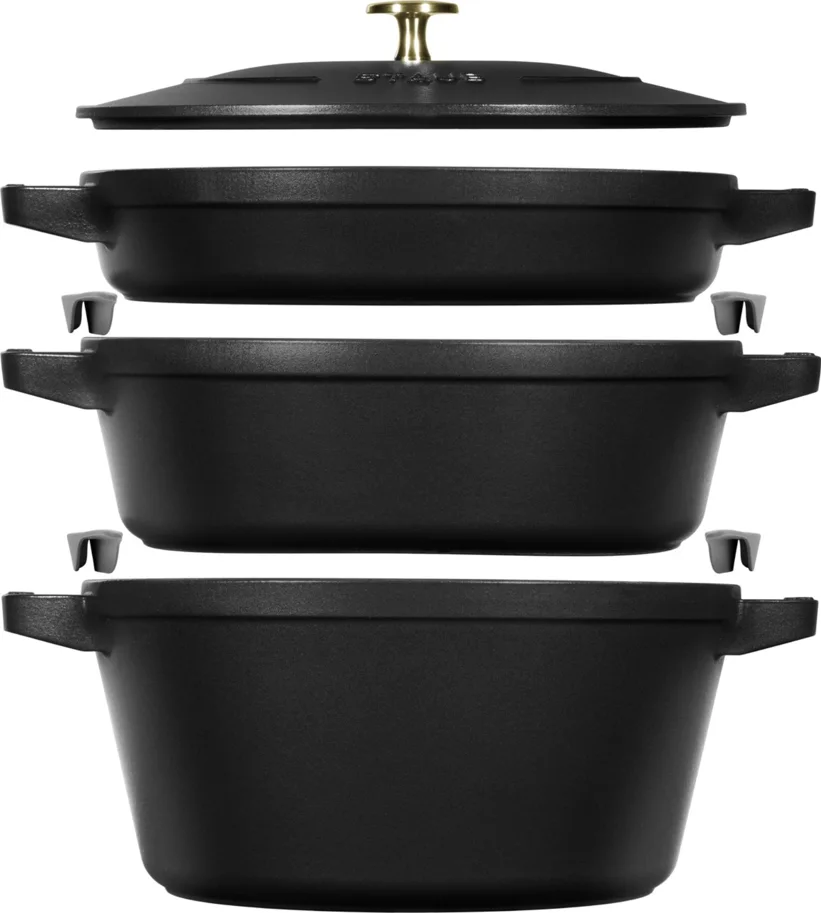 Cocotte 4tlg. 24cm, rund, Schwarz, stackable