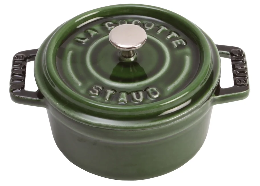 Mini Cocotte 10cm, rund, Basilikum-Grün, Gusseisen 0.25l