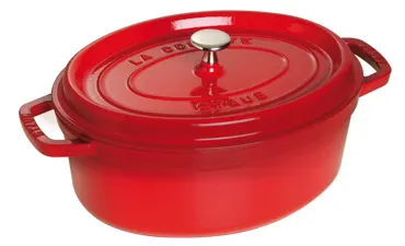 Cocotte 31cm, oval, Kirsch-Rot, Gusseisen 5.5l