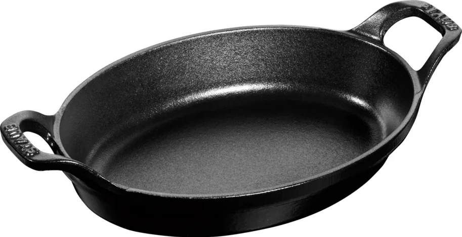 Auflaufform 28cm, oval, Schwarz, Gusseisen