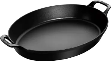 Auflaufform 37cm, oval, Schwarz, Gusseisen