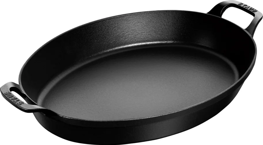 Auflaufform 37cm, oval, Schwarz, Gusseisen