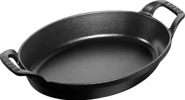 Auflaufform 24cm, oval, Schwarz, Gusseisen