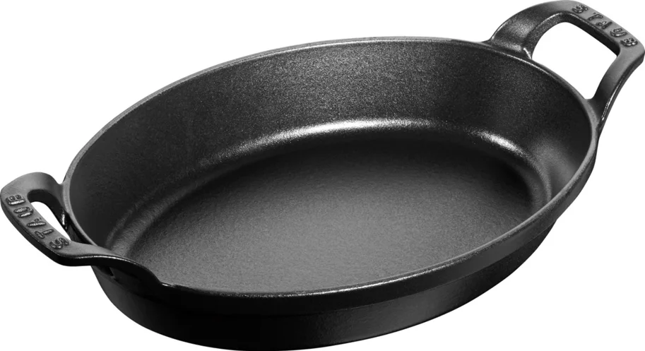 Auflaufform 24cm, oval, Schwarz, Gusseisen