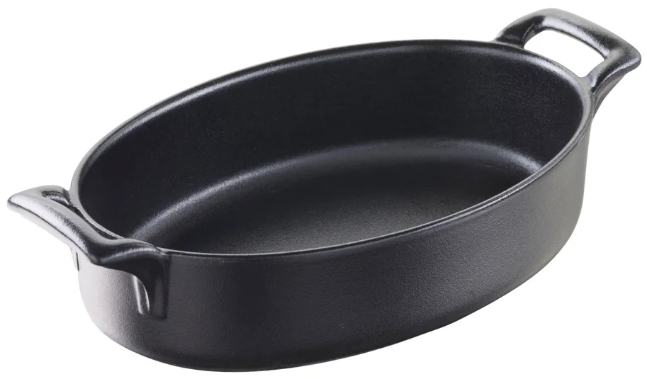 Auflaufform oval tief, 18x12x4.5cm, gusseisen-optik