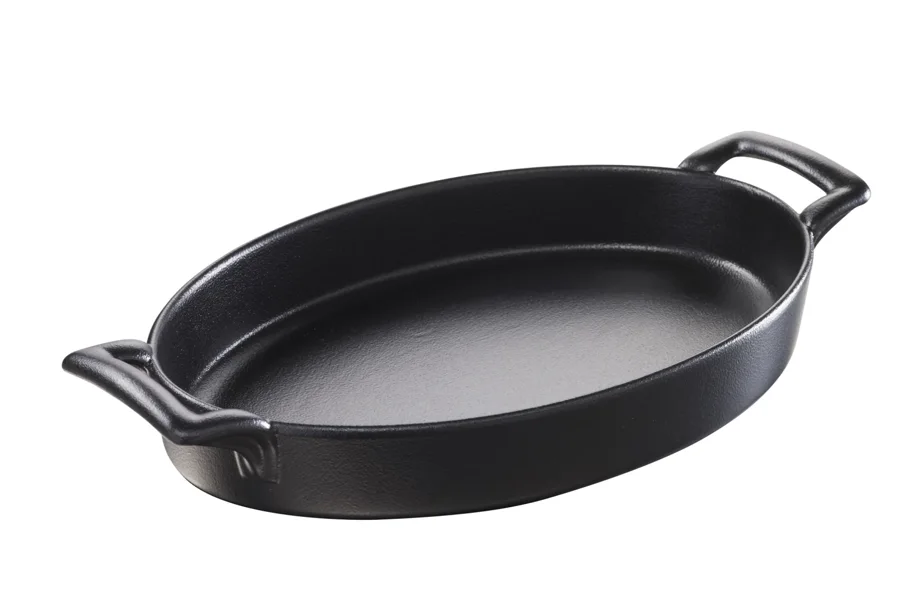 Auflaufform oval mit Griffen, 28x19cm, gusseisen-optik