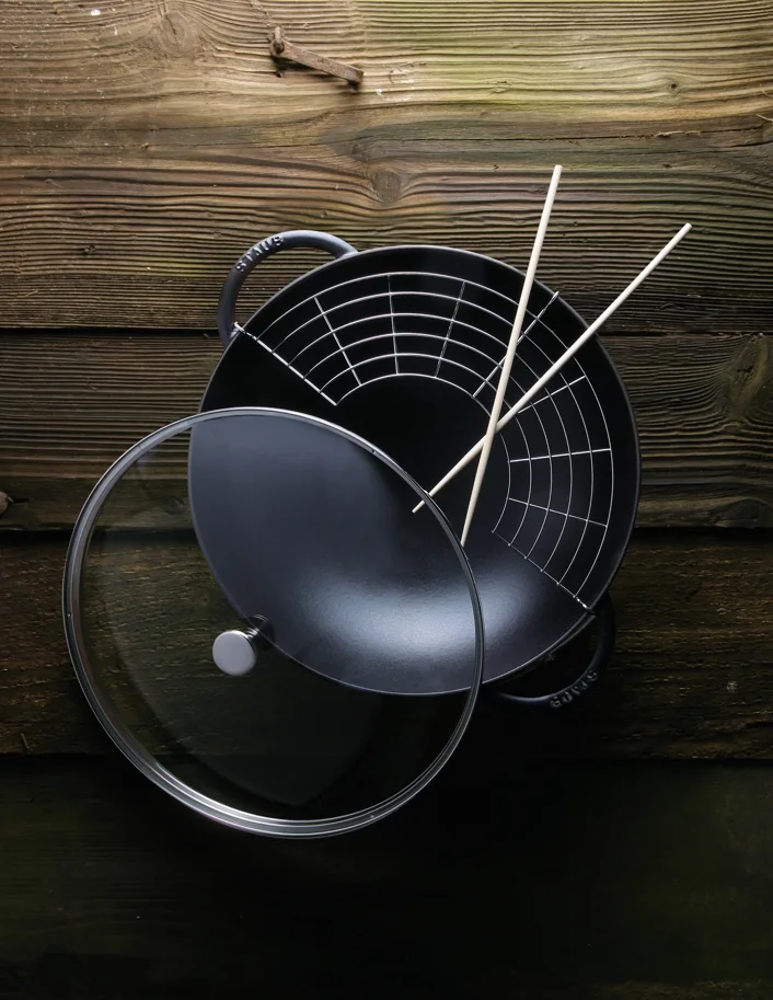 Wok schwarz mit Glasdeckel 5.7lt., 37cm