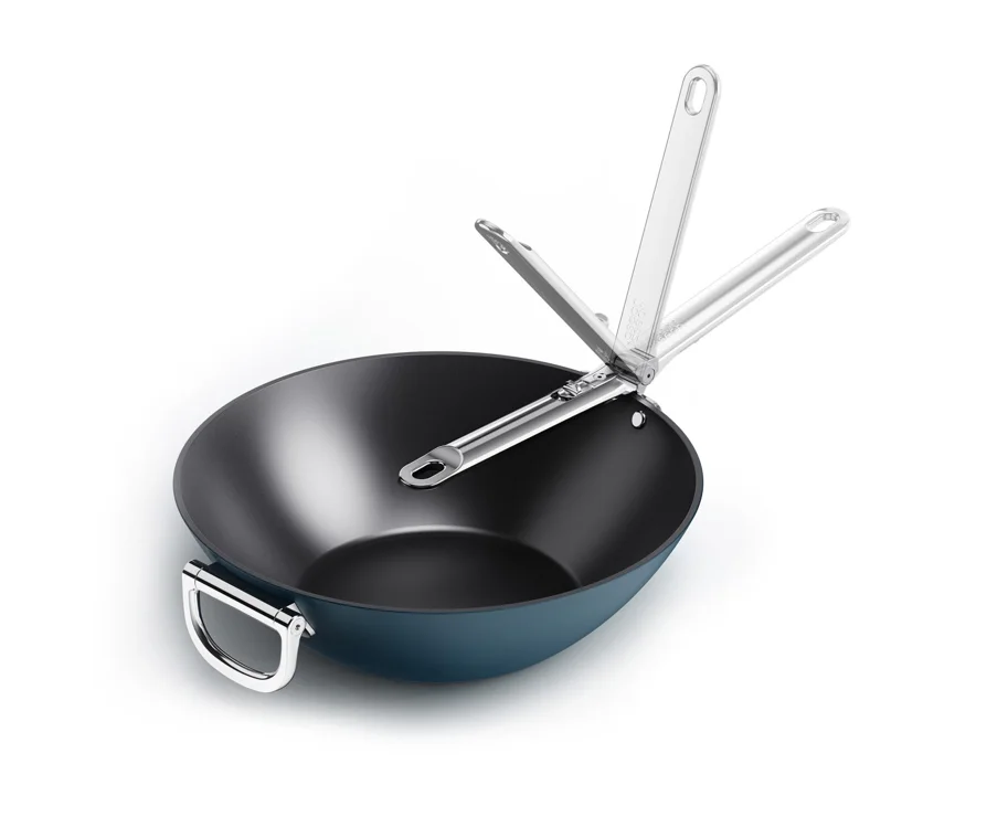 Space Wok D32cm Edelstahl m. Klappgriff ohne Deckel antihaft