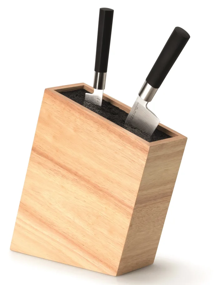 Gummibaum Messerblock schräg, m. flex. Einsatz, 29x9x22 cm