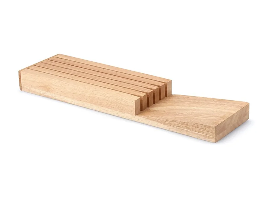 Gummibaum Messerblock liegend für 5 Messer, 39x11x3.5 cm