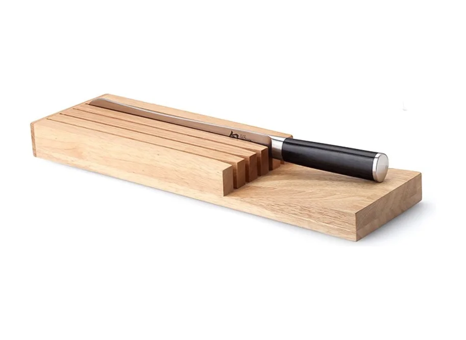 Gummibaum Messerblock liegend für 5 Messer, 39x11x3.5 cm