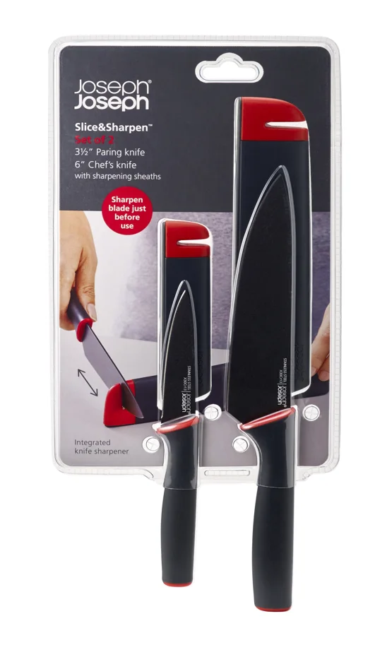 2er Set Slice Sharpen Rüst- u.Kochm. m. Schärfer, rot grau