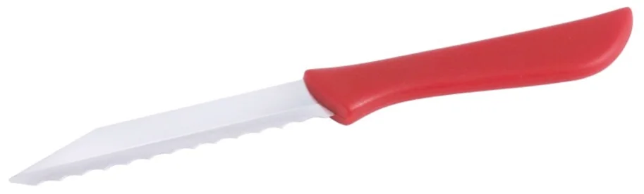 Küchenmesser mit rotem Griff, Wellenschliff Klinge 8.5cm